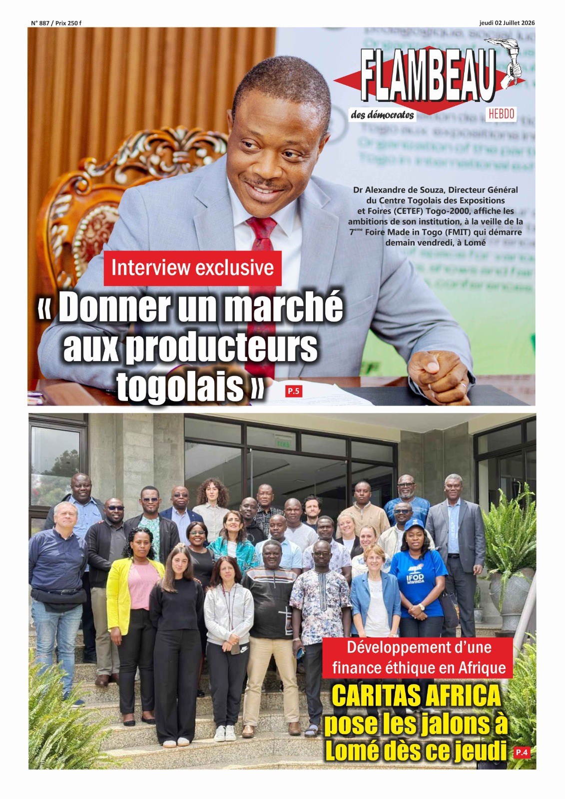 La Une du journal Flambeau des démocrates N°887 du jeudi 02 juillet 2026