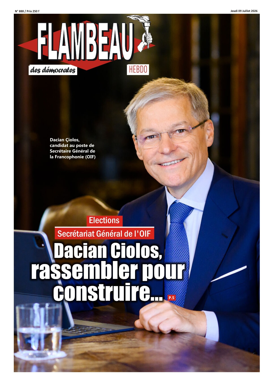 La Une du journal Flambeau des démocrates N°888 du jeudi 09 juillet 2026