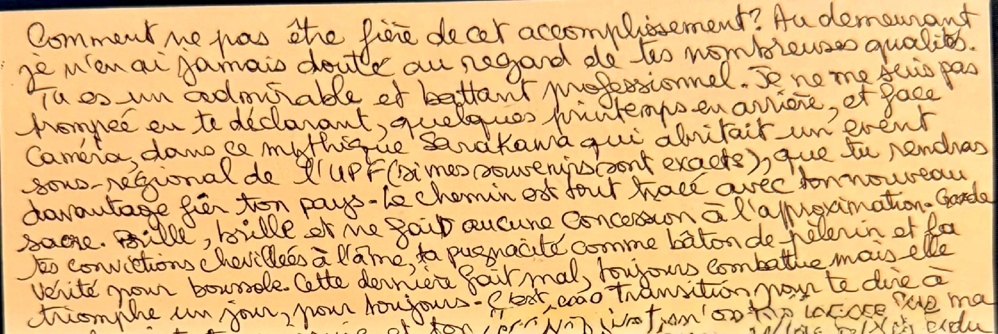 Extrait témoin du courrier manuscrit de la femme politique béninoise, adressée à Loic LAWSON depuis sa prison de Porto-Novo